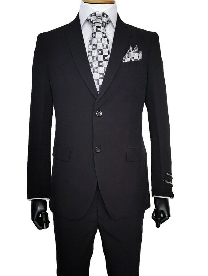 Schwarzer Klassiker: Herrenanzug mit Flat-Front-Hose, zeitlos elegant, 2-teilig.